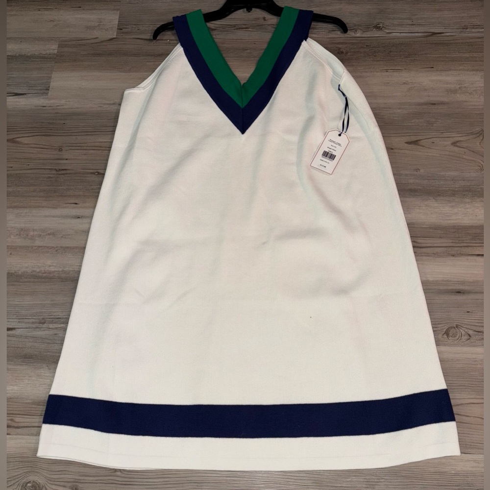 NWT XL Classic Prep White Sweater Dress with Green and Blue Accents